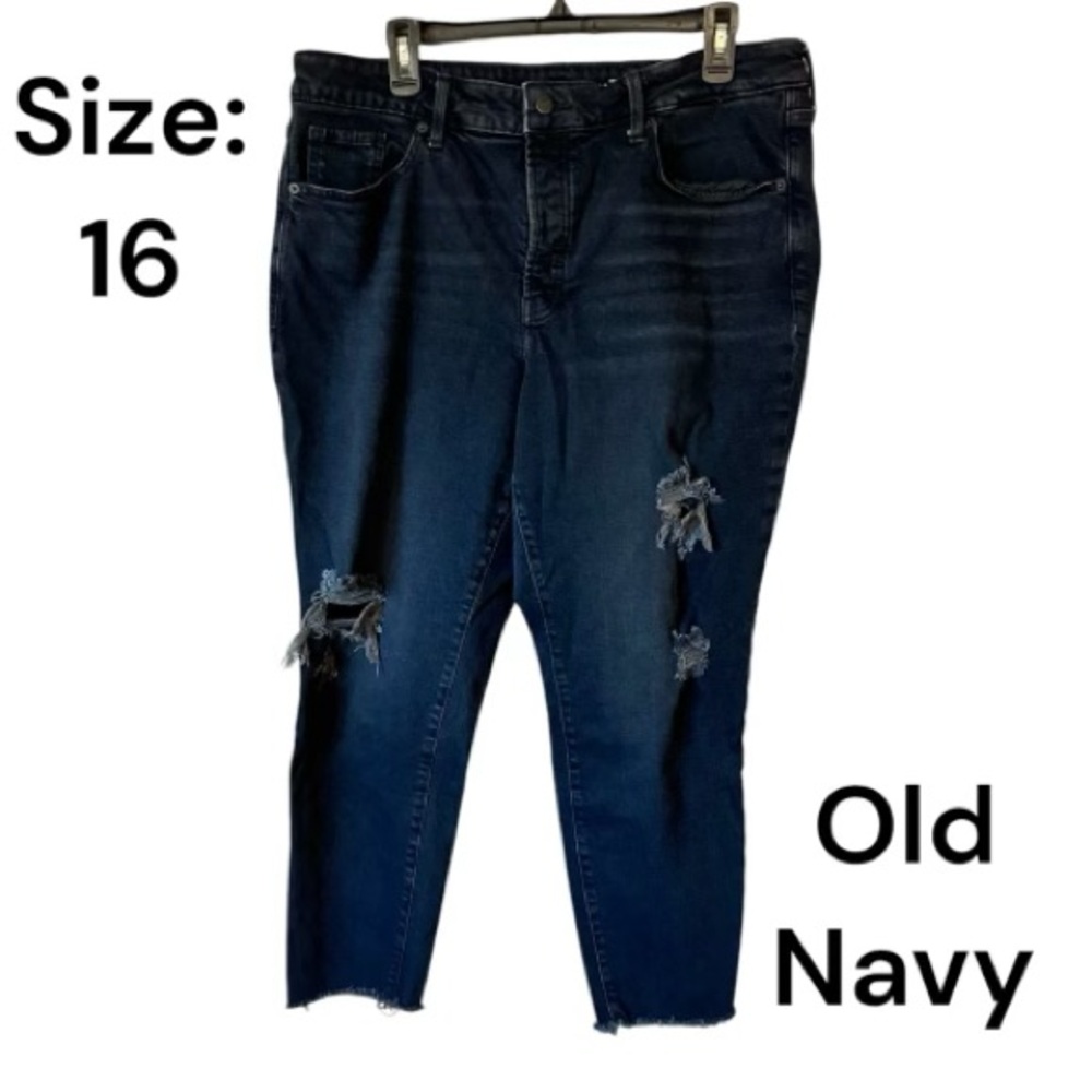 OLD NAVY BLACK DISTRESSED JEANS SECRET SLIMMING PANEL SIZE: 16 #5 - Picture 1 of 8